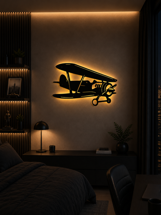 Vintage Biplane - Klasik Havacılık Metal Tablo